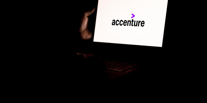 Dhaka, Bangladesh - 29 January 2024: Accenture plc  logo display on laptop.