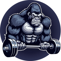 Beast Mode Gorila Mascot Bicep Curl Dumbbell © nirwan