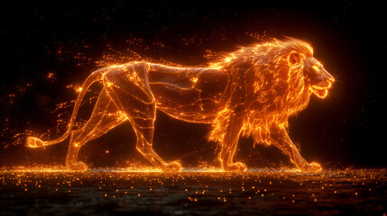 Neon illustration of a majestic lion isolated on black background Created with generative AI.