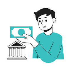 Illustration of a man who is going to deposit money in the bank