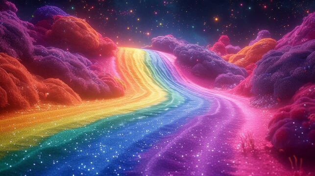 cartoon rainbow road and stars