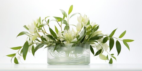 Simplistic arrangement of foliage in clear container.