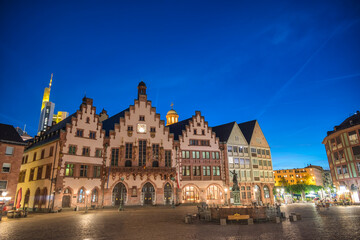 Fototapeta na wymiar Frankfurt Germany, night city skyline at Romer old town square