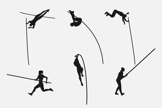 Vector set of silhouettes of pole vault. sports, athletics, activity themes. Isolated on white background. vector illustration.
