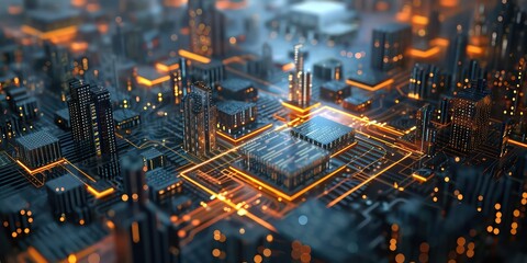 Future of construction, where an artificial chip intelligence-powered CPU processor unit seamlessly the vast expanse of cyberspace, all powered by big data.