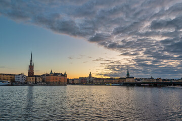Stockholm Sweden, sunrise city skyline at Gamla Stan old town