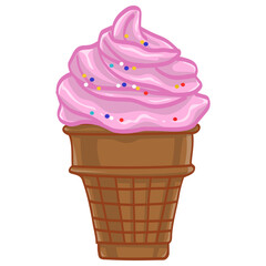 Ice Cream Waffle Cone Sundae Vector Illustration
