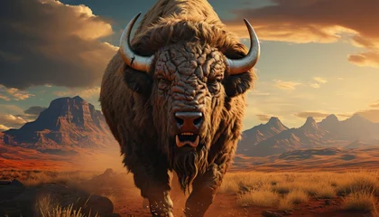 Fototapeten A powerful bison roaming the American prairies © Mahenz
