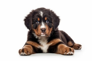 Bernese Mountain Dog puppy on a white background. large breed of dog, a pet.