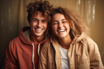 Young smiling couple looking at camera
