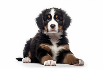Bernese Mountain Dog puppy on a white background. large breed of dog, a pet.