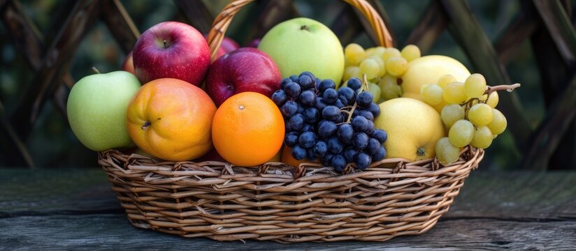 Closeup picture of fruit-filled basket.