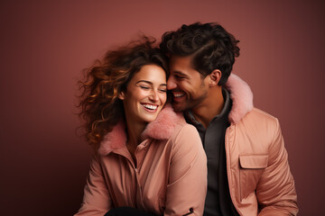 Young smiling happy cheerful couple studio portrait