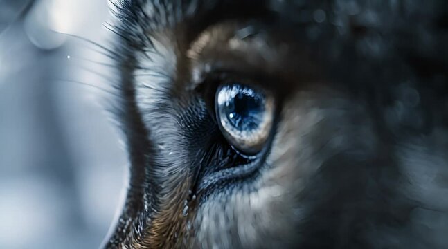 a close up of an animal's eye with a blurry background