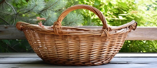 Basket made of wicker. - obrazy, fototapety, plakaty