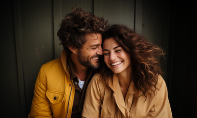 Closeup of beautiful young smiling couple spending good time