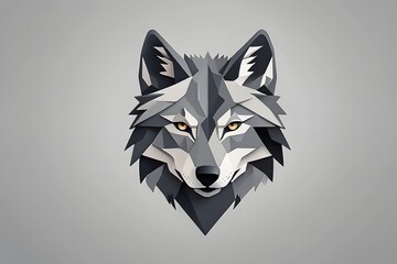 Abstract Geometric Wolf Head in Grey Tones, Digital Art Illustration