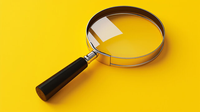Sleek magnifying glass on yellow background, symbolizing search and focus, AI Generative.