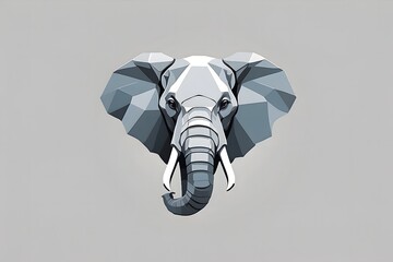 Monochromatic Geometric Elephant Art on a Grey Background