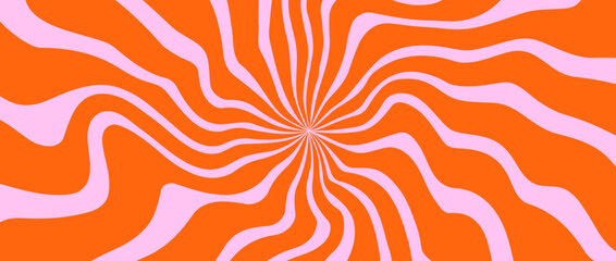 Trippy burst lines background. Psychedelic wavy stripes wallpaper. Groovy twisted sunburst swirl. Distorted curly wave texture design for poster, banner, flyer, cover. Vector backdrop