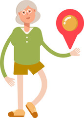 Grandmom Character Holding Map Pin
