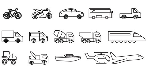 transportation icons collection, vector icon template, editable and resizable.