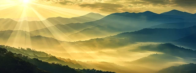 Foto op Canvas Sunrise in the mountains panoramic view beautiful scenery wide wallpaper generated by ai  © Emon