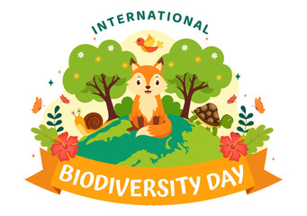 World Biodiversity Day Vector Illustration with Biological Diversity, Earth and the Various Animal in Nature Flat Cartoon Background
