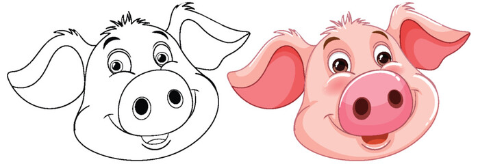 Vector illustration of two happy pig characters