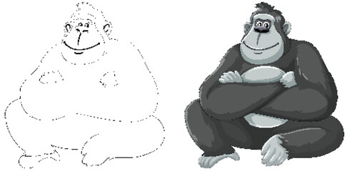 Two cartoon gorillas depicted in grayscale tones