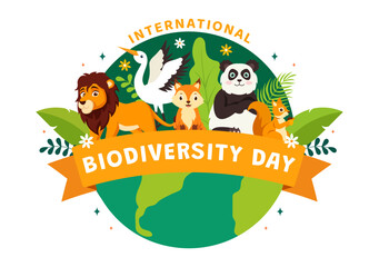 World Biodiversity Day Vector Illustration with Biological Diversity, Earth and the Various Animal in Nature Flat Cartoon Background