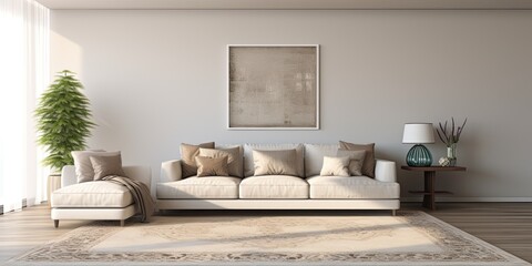 Fototapeta na wymiar Contemporary living room with furniture and decorative carpet