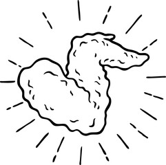 Vector Cartoon Hand Drawn Fried Chicken Wing With Light Streaks Line Art