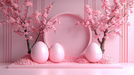pink easter eggs in a basket