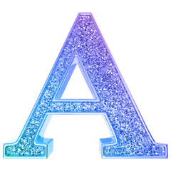 Gradient glitter letter A font 3d render