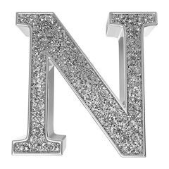 Silver glitter letter N font 3d render