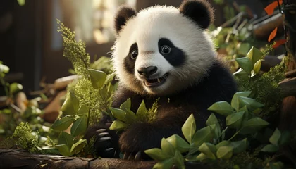 Foto auf Acrylglas A cuddly panda munching on bamboo © Mahenz