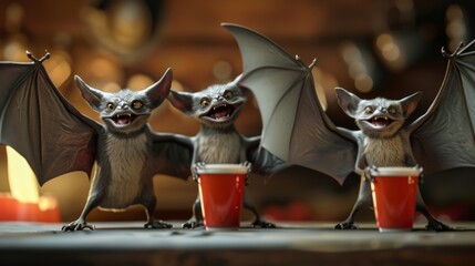 As they sip their red drinks from tiny cups bats dressed as vampires can be heard swapping stories about the scariest humans theyve encountered including one who tried to - obrazy, fototapety, plakaty