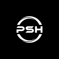 PSH letter logo design with black background in illustrator, cube logo, vector logo, modern alphabet font overlap style. calligraphy designs for logo, Poster, Invitation, etc.