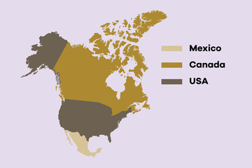 Map of North America. World map concept. Colored flat vector illustration isolated.