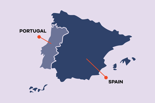 Map of Portugal and Spain. World map concept. Colored flat vector illustration isolated.