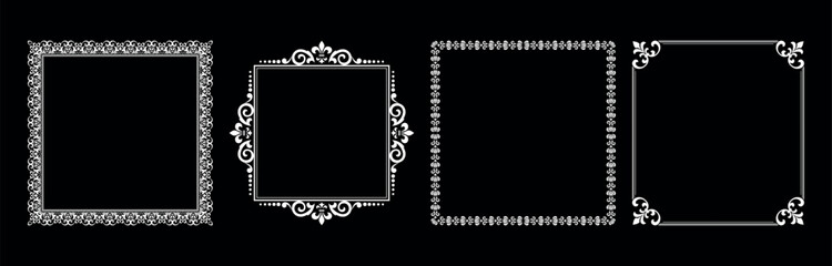 Set of decorative frames Elegant vector element for design in Eastern style, place for text. Floral black and white borders. Lace illustration for invitations and greeting cards.