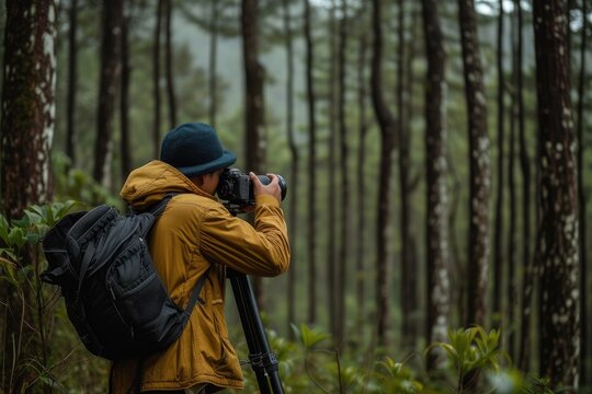 Photographer shooting a scene in a forest