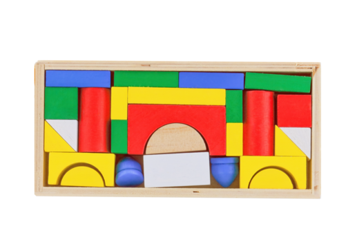 Colorful wooden toy castle blocks for kids with the transparent png background