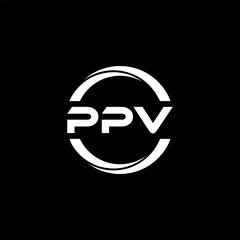 PPV letter logo design with black background in illustrator, cube logo, vector logo, modern alphabet font overlap style. calligraphy designs for logo, Poster, Invitation, etc.