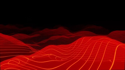 Red monochromatic abstract wave animation, looping, seamless, VJ loop, background, mountain forms made of digital waves orange glowing topography map, mountains, digital waves, neon, abstract minimal - Powered by Adobe