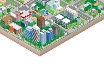 街並みの立体図. 都市の景観. 線画のイラスト.