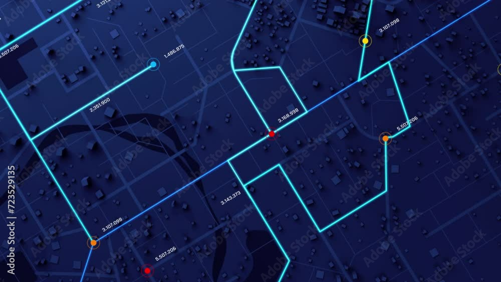 Poster 3d rendering top view city map with navigator line and destination gps technology transportation, fu