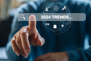 Human searching keyword of 2024 trends planning in new year, business trends, fashion trends, start...