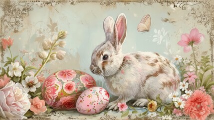 Exquisite and Realistic Shabby Chic Easter Painting on Vintage Paper, Generative AI